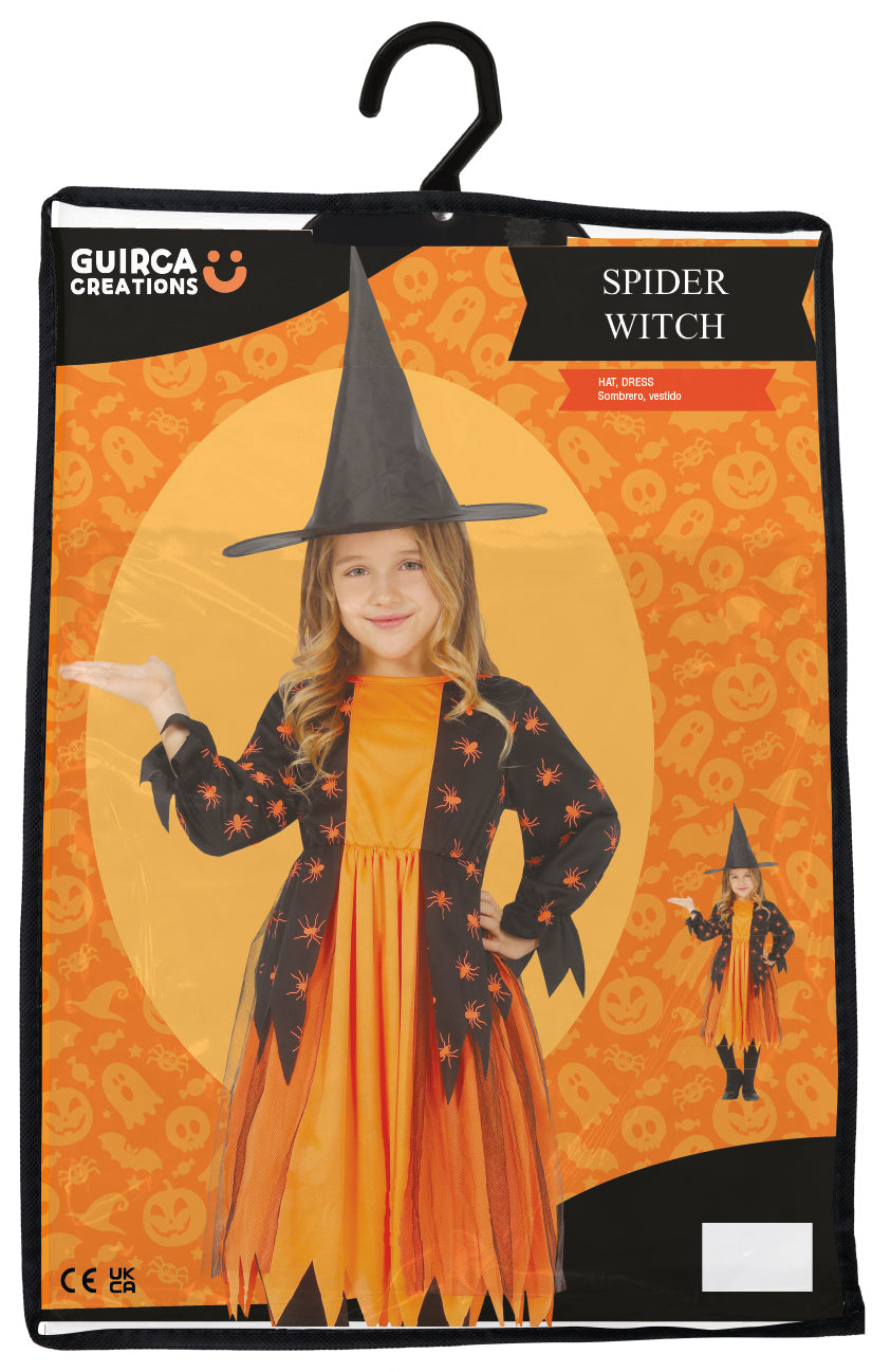 Black and orange spider witch costume for children