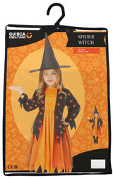 Black and orange spider witch costume for children