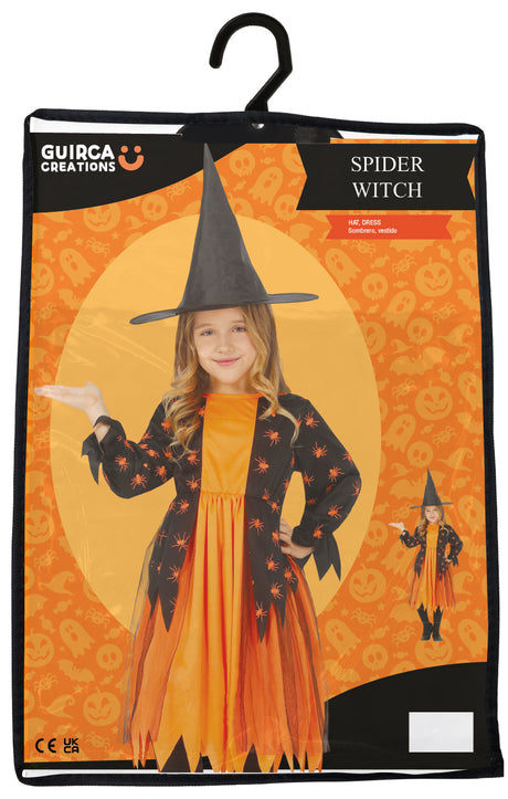 Déguisement sorcière araignée enfant noir et orange