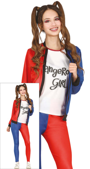 Teen girl superhero Halloween costume in blue and red polyester, size 14-16, inspired by animation and Mr. Smile theme.