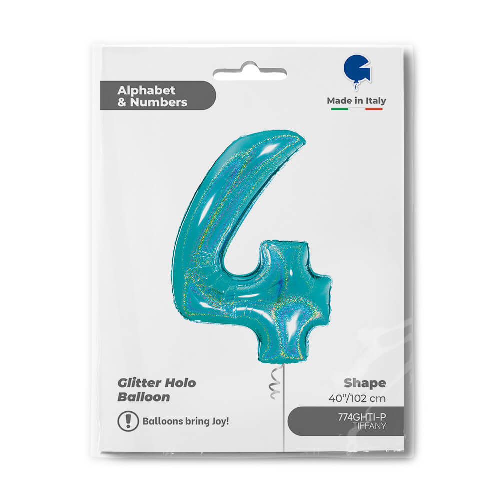 Ballon chiffre - Turquoise pailleté - 40" - Gonflage Hélium en boutique
