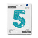 Ballon chiffre - Turquoise pailleté - 40" - Gonflage Hélium en boutique