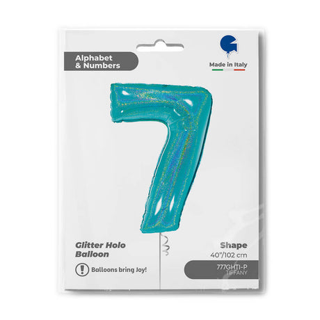 Ballon chiffre - Turquoise pailleté - 40" - Gonflage Hélium en boutique
