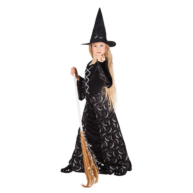 Girls Midnight Witch costume for children ages 4 to 6, Halloween witch outfit made of 100% polyester, perfect for kids' Halloween parties.