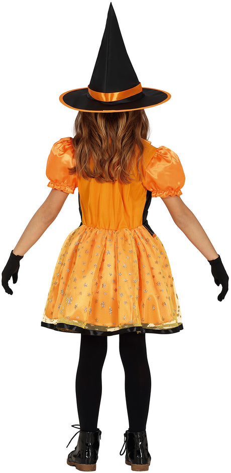 Déguisement sorcière paillettes noir et orange enfant 7-9 ans