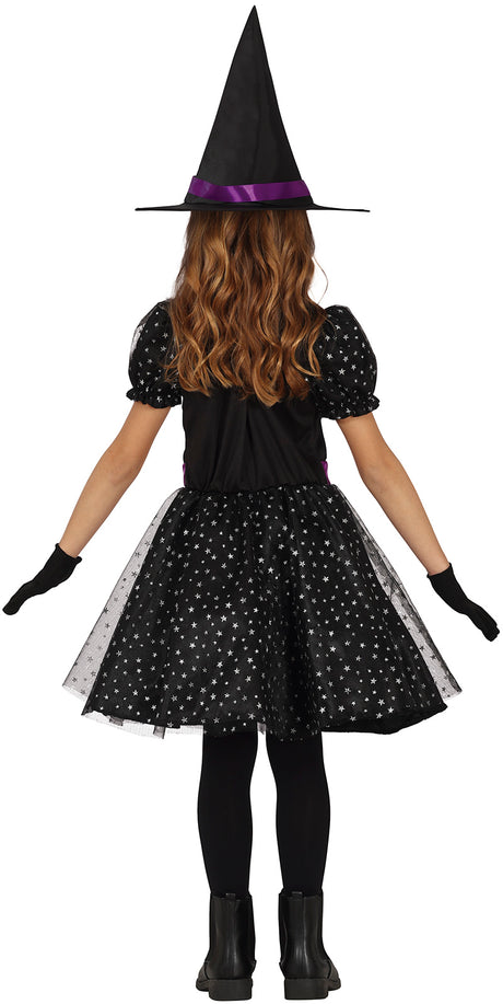Déguisement sorcière étoilée noir et lilas enfant