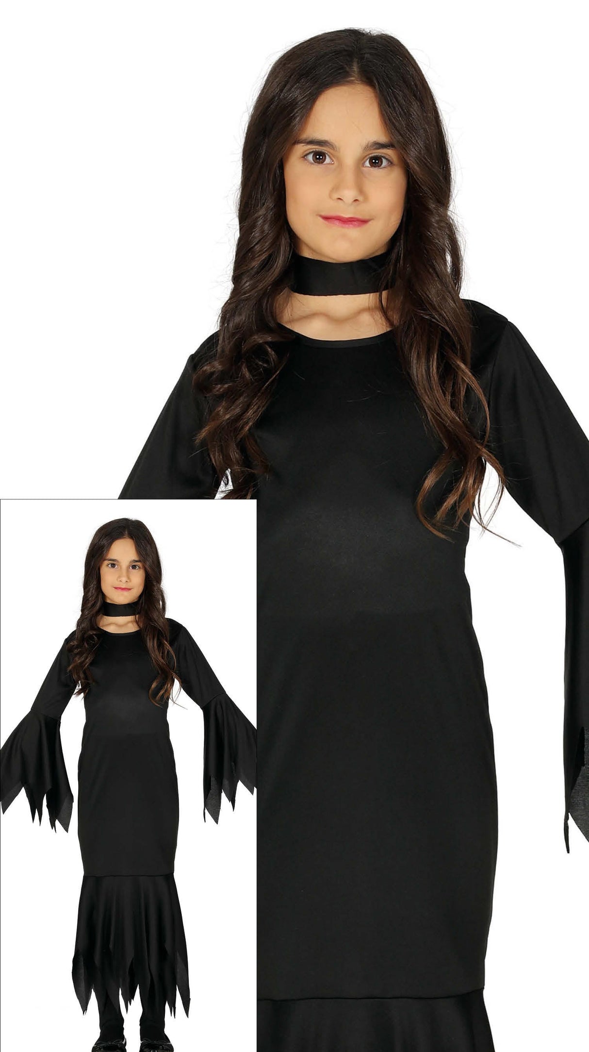 Girls black monster costume for kids ages 3 to 4, polyester Halloween outfit for children.