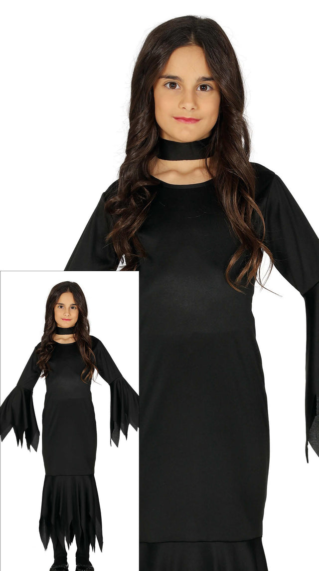 Girls black monster costume for kids ages 3 to 4, polyester Halloween outfit for children.