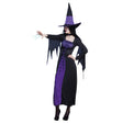 Adult women's purple witch costume size 40/42 made of 100% polyester, perfect for Halloween parties and witch-themed events.