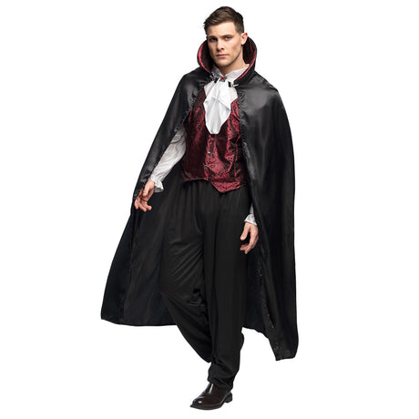 Adult men's Gothic vampire costume in size 50/52 made of 100% polyester, ideal for Halloween parties and vampire-themed events.