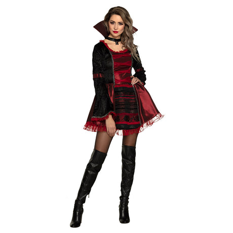 Adult women's Vampire Empress costume in size 36/38, elegant Halloween outfit made of 100% polyester, perfect for vampire-themed parties.