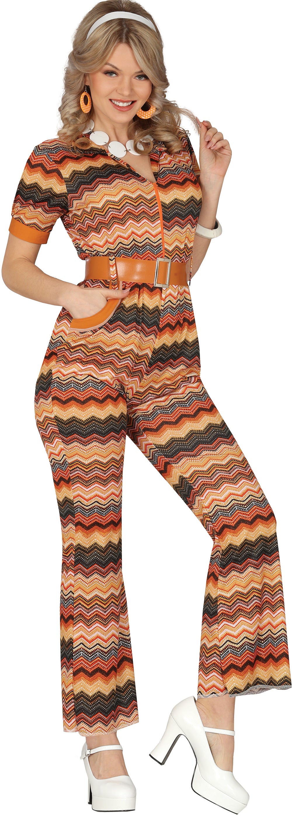 Women's 70s brown polyester costume, size 36/38