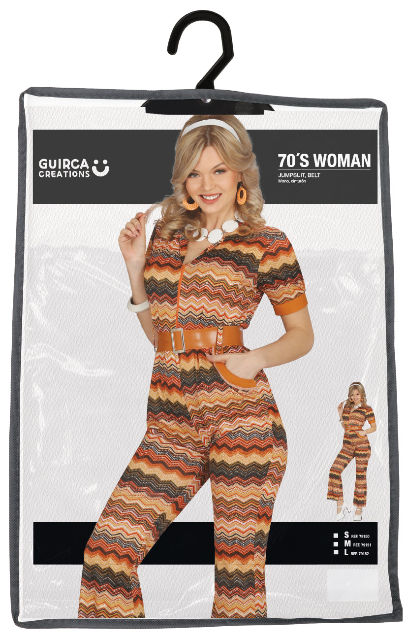Women's 70s brown polyester costume, size 36/38