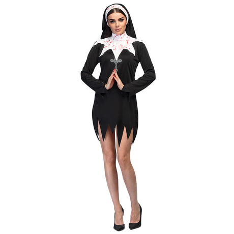 Adult women's Bloody nun costume in size M, horror-themed Halloween outfit made of 100% polyester.