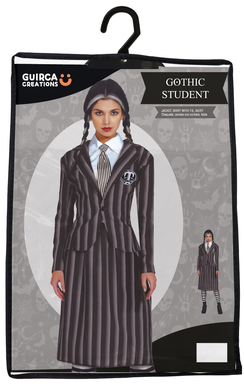 Black and grey adult gothic student costume