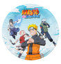 The image shows a set of Naruto Shippuden-themed party plates, featuring colorful character artwork and branding, designed for a party setting.