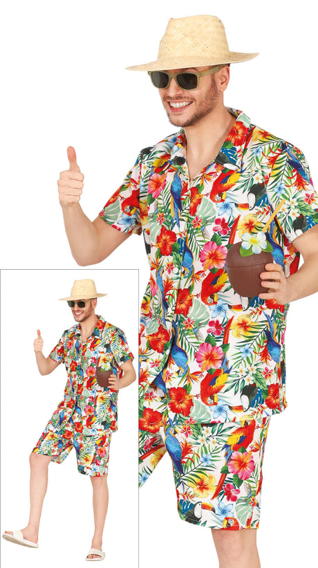 Adult tourist summer costume for men, multicolored polyester outfit, perfect for summer party or vacation-themed events.