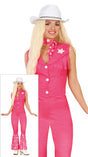 Adult pink country girl costume for women, medium size 38-40, polyester material, western cowgirl theme.