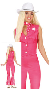 Adult pink country girl costume for women, large size 42-44, polyester material, cowboy theme.