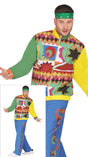 Adult men's multicolored hip hop costume inspired by 80s fashion, made of polyester, ideal for themed parties and sports events.