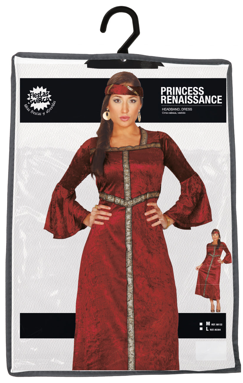 Medieval lady costume, burgundy, adult size L