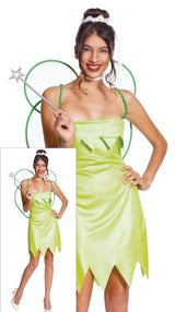 Green fairy costume for adult women, size medium 38-40, made of polyester, ideal for fairy tale themed events or World Book Day.