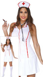 Women's nurse costume size medium 38-40 in white and red polyester, ideal for adult medical and nurse themed parties or bachelorette celebrations.