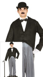 Adult men's actor costume size L 52-54 in black and gray polyester, cinema and clown theme, perfect for adult dress-up and Halloween parties.