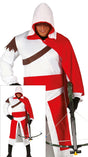 Adult men's medieval knight costume in red and white polyester, size L 52-54, perfect for movie-themed parties and cosplay.