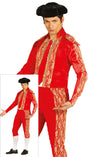 Adult men's red polyester toreador costume for world cultures theme, ideal for adult dress-up and cosplay events.