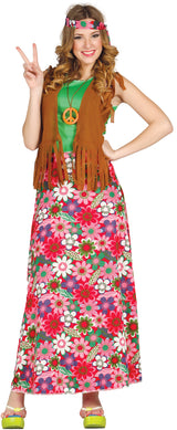 Women's hippie costume - multicoloured and brown - adult