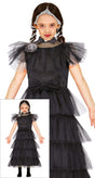 Gothic girl night queen Halloween costume for girls ages 10 to 12, black polyester dress, perfect for kids' movie-themed parties.