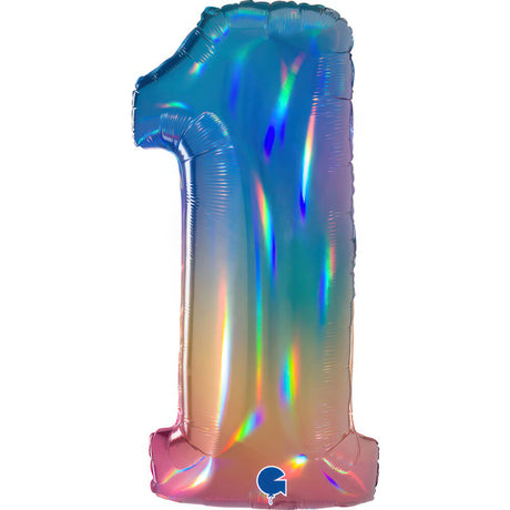 Ballon chiffre - Arc-en-ciel holographique - 40" - Gonflage Hélium en boutique