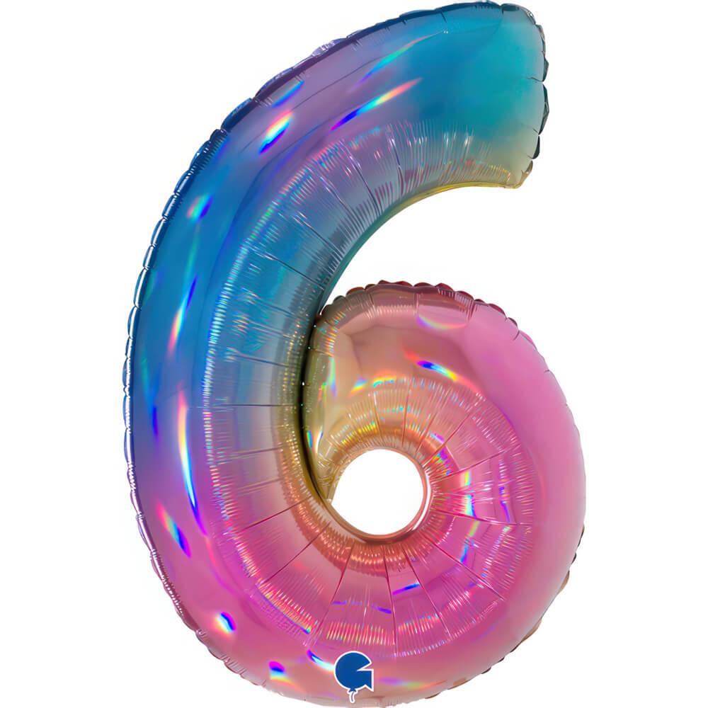 Ballon chiffre - Arc-en-ciel holographique - 40" - Gonflage Hélium en boutique