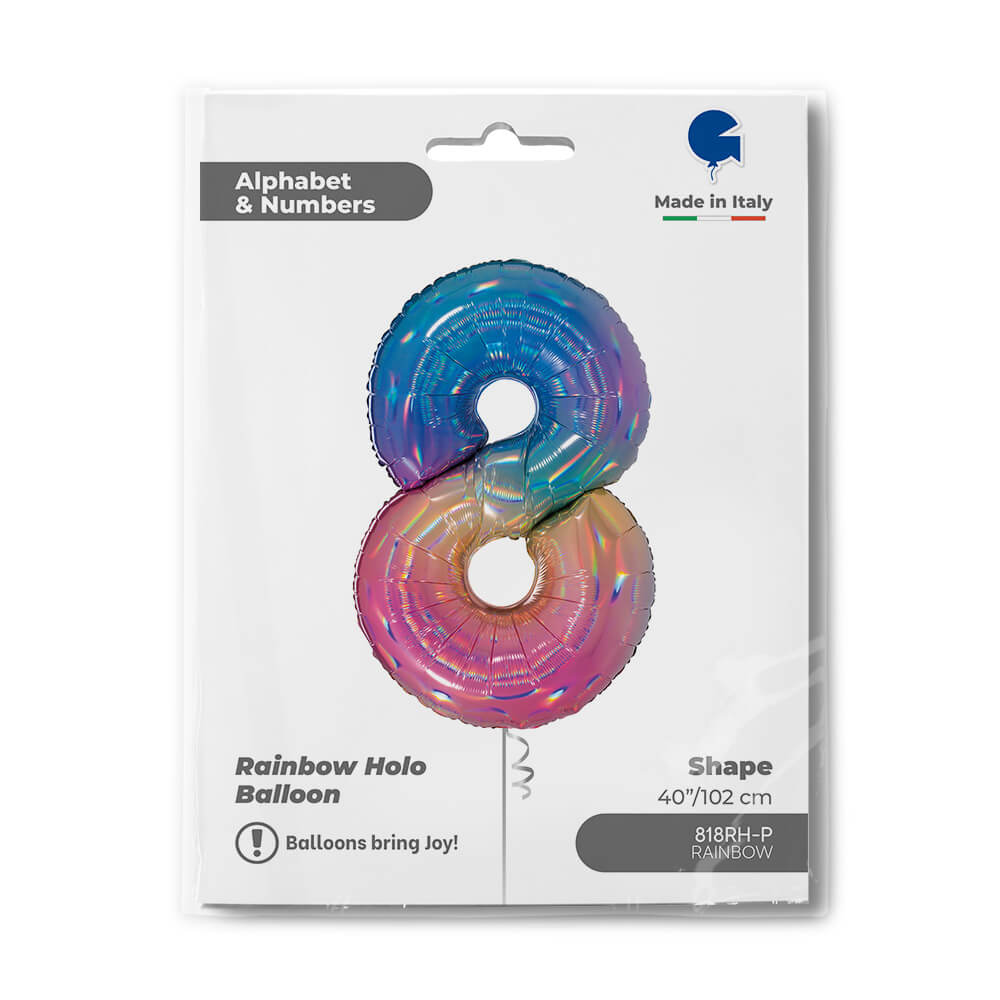 Ballon chiffre - Arc-en-ciel holographique - 40" - Gonflage Hélium en boutique