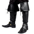 Pair of black Ryder gaiters for men, adult costume accessory ideal for pirate or musketeer outfits, made of polyurethane, polyester, and iron.