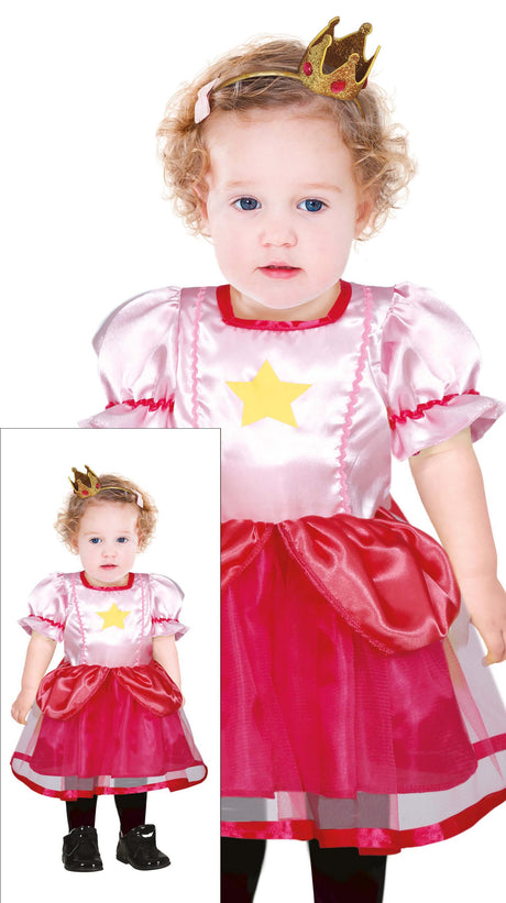 Pink star princess costume for baby girls aged 12 to 18 months, made of polyester, perfect for dress-up and toddler princess theme parties.