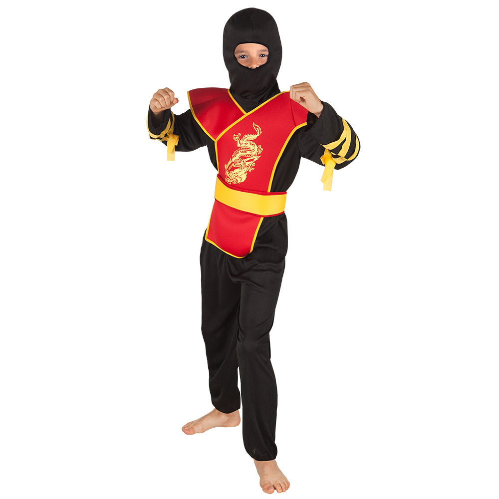 Child Ninja master costume for boys ages 4 to 6, 100% polyester, perfect for kids' dress-up and Halloween.