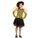 Children's Bee-bee costume for girls ages 4-6, made of 100% polyester, displayed in a button bag, perfect for dress-up and themed parties.