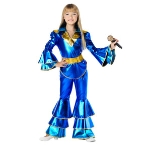 Girls 80s disco Dancing Queen costume for children ages 5-6, made of 100% polyester, perfect for parties and dress-up.