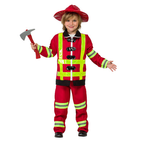 Children's firefighter costume Sullivan for boys ages 7 to 9, 100% polyester, perfect for dress-up and role play.