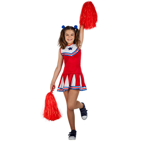 Girls cheerleader costume Holly for children ages 7 to 9, 100% polyester, United States themed, perfect for kids' dress-up and costume parties.