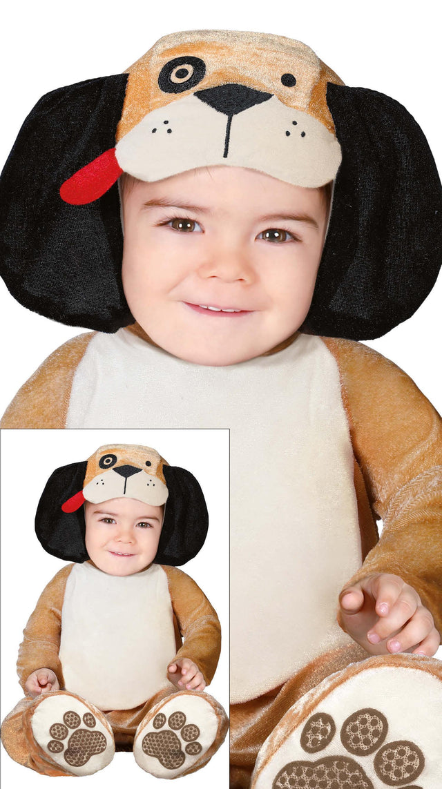 Baby unisex brown dog costume for 12-18 months, polyester animal-themed outfit for infants and toddlers.
