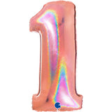 Ballon chiffre  - Rose gold holographique - 40" - Gonflage Hélium en boutique