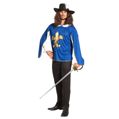 Adult men's musketeer costume Lambert size 50/52 made of 100% polyester, includes garment bag with hanger, ideal for historical reenactments or themed parties.