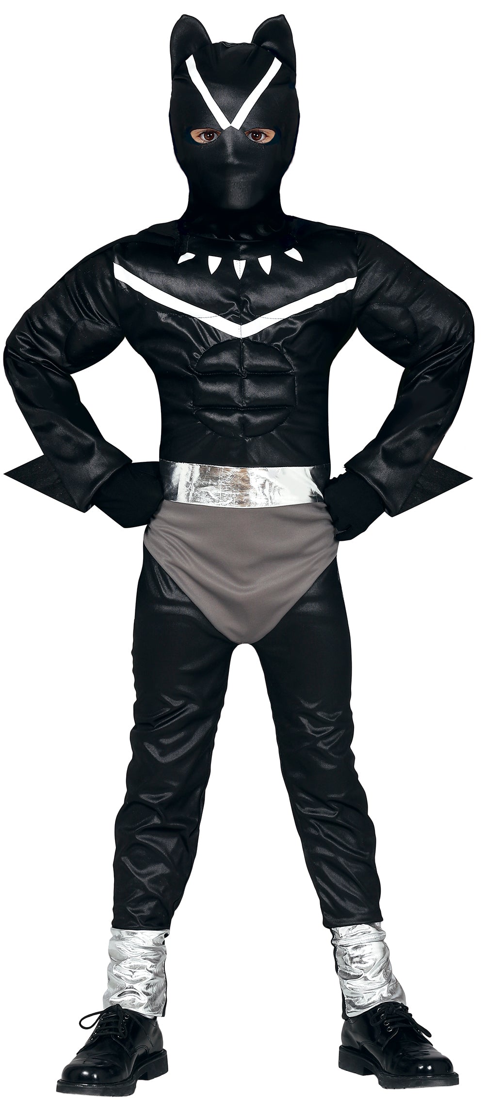 Black Feline Boy Costume - T-Shirt, Cape, Hood, Belt, and Pants