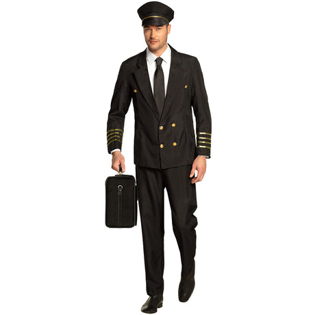 Adult men's pilot costume in size 50/52 made of 100% polyester, ideal for aviation-themed parties and events.