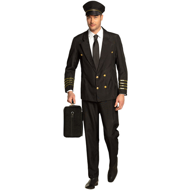 Adult men's pilot costume in size 50/52 made of 100% polyester, ideal for aviation-themed parties and events.