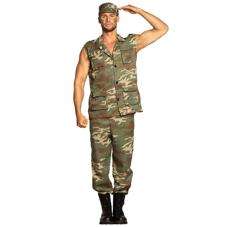 Adult men's army officer costume size 50/52 made of 100% polyester, ideal for military-themed events or parties.