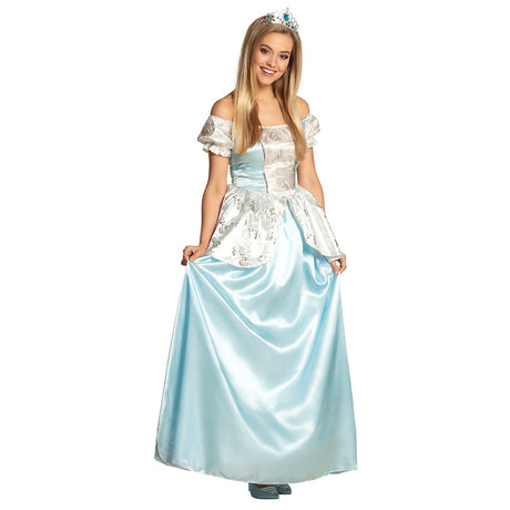 Adult women's Princess Maribel costume in size 36/38, royal fairy tale dress made of 100% polyester, displayed with garment bag and hanger.